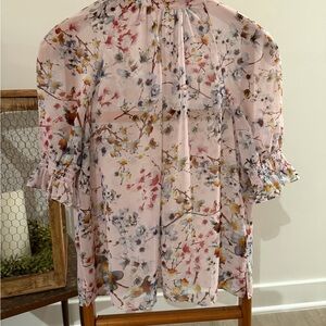 SOLD Ted Baker Pale Pink Clovve Jasmine Floral High Neck Blouse Size 2
